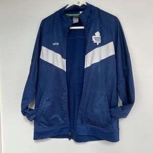 Reebok NHL (sz M) Toronto Maple Leafs Blue Zip Up Jacket White Stripes w/ Flaws